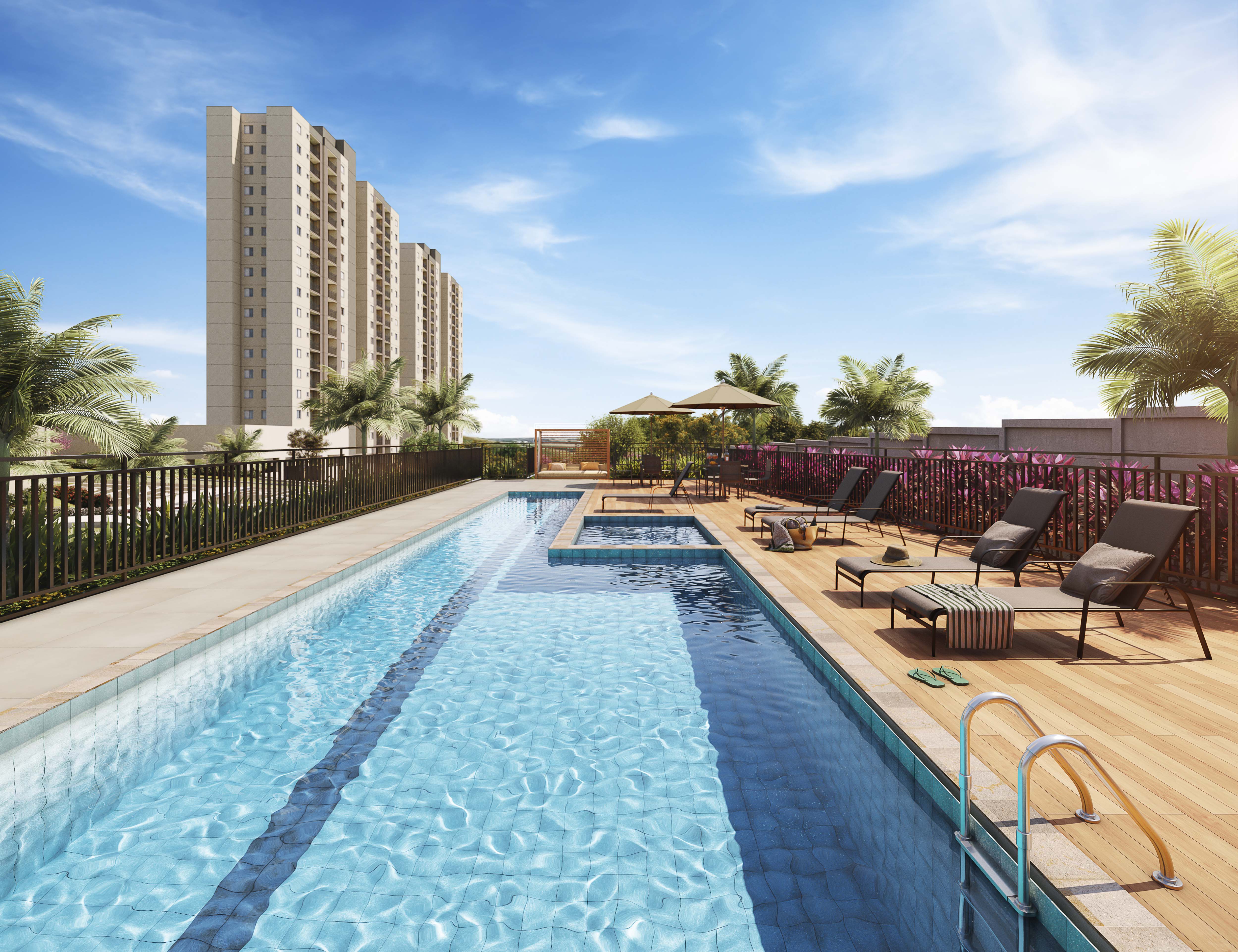 Piscina com raia e deck (perspectiva)