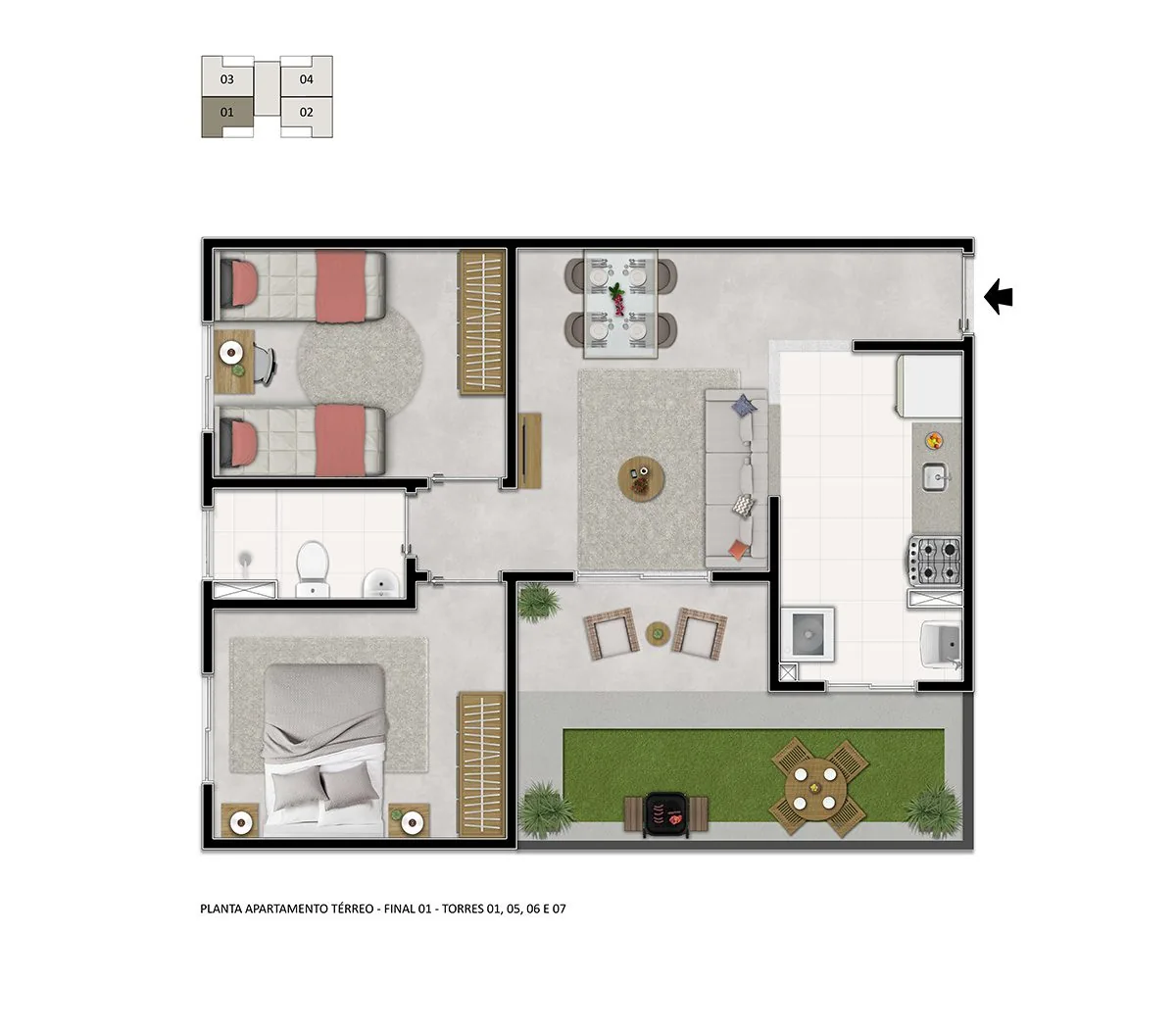 Planta Apartamento térreo com garden